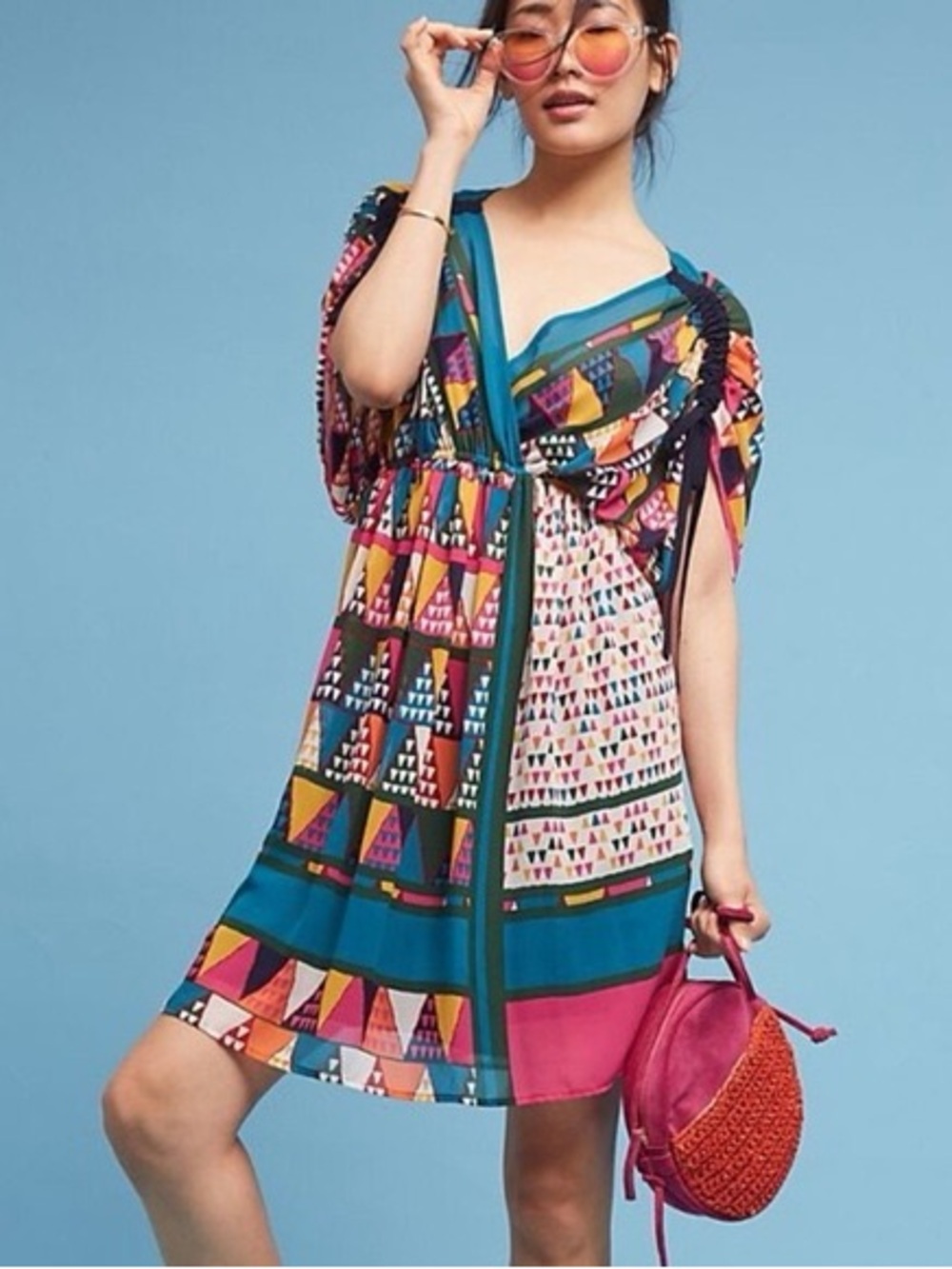 Sz 8 Maeve dress geometric print stretch waist wide sleeves geo-print